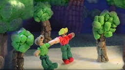 Trickfilm-Figuren halten Händchen &copy; Screenshot Film der Konrad Agahd Schule 